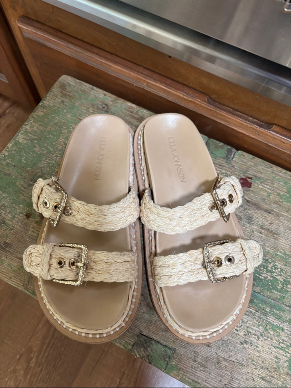 Ulla Johnson Braided Double-Buckle Slide Sandals in Natural